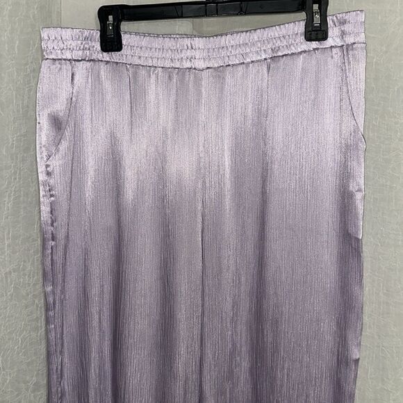 Jason Wu L & XL Lavender Button Front Short Sleeve Top Pants Crinkle Satin PJ - Picture 15 of 16